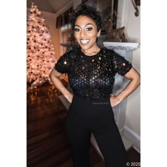 Callie Coin: Feathered Sequin Furry Knit Jumpsuit S M L - Picture 14 of 17